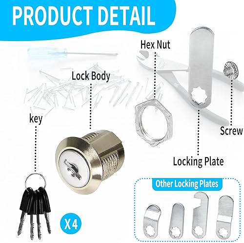 16mm Serrature di Sicurezza Cassetta Delle Lettere, Durevole Serratura Cassetta Postale con Piastre di Bloccaggio, Cabinet Serrature a Camma con Chiavi per Armadi Dresser - Honorern
