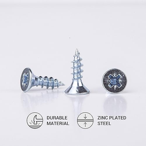 Confezione da 200 viti per legno in acciaio zincato, 5,0 x 16 mm, viti Pozi-Drive, viti di fissaggio, a testa svasata, truciolare (200) - Honorern