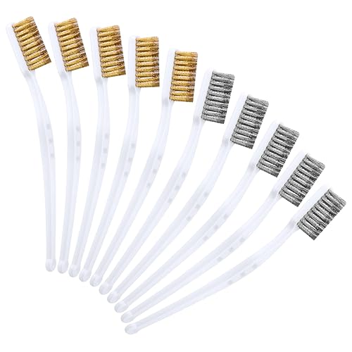 10Pcs Wire Brush, Mini Spazzole Metalliche, Spazzola Metallica Con Manico Bianca, Set di Spazzole Metalliche, per Pulire lo Sporco, la Ruggine delle Scorie di Saldatura, l'argento, Giallo - Honorern