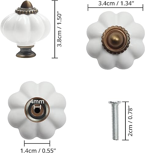 Kurtzy Pomelli per Mobili Vintage Zucca Bianca e Bronzo con Viti (8pz) - Pomelli per Cassetti 3,4 x 3,8 cm - Maniglie per Mobili Vintage Rotonde - Pomelli Cucina per Armadi, Cassettiere, Guardaroba - Honorern