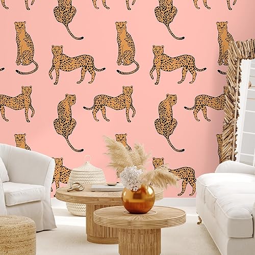 VEELIKE Carta da Parati Leopardo Rosa Carta da Parati Adesiva Muro Carta da Parati Ghepardo Esotica 44,5 cm x 300 cm Carta Adesiva per Mobili Fantasia Animali Rosa Cameretta Bimba Bagno Rimovibile - Honorern