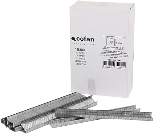 Scatola di graffe | Per graffatrice pneumatica | Modello 80/16 mm | 10000 unità | Graffe per graffatrice ad aria compressa a pressione | Dimensione: 1 x 1,25 mm - Honorern