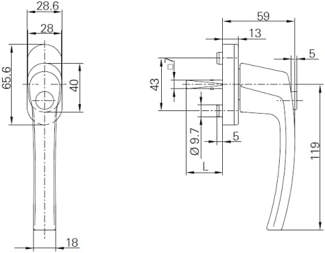 Roto Maniglia Line con pulsante senza logo, bianco traffico, lunghezza perno 43 mm - Honorern