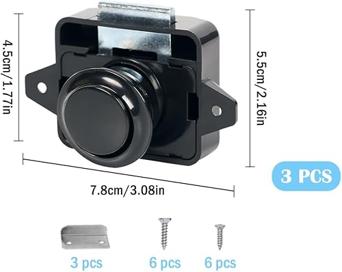 Kellehour 3 Pcs Chiusura a Pulsante,Serratura a Pulsante per Porta,Chiusura Della Porta a Pulsante,Push Lock Serratura Senza Chiave,Serratura per Mobili Serratura a Pressione,per Porta,Armadio,Barche - Honorern