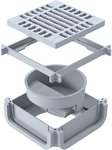 Kit Pozzetto per Raccordo Canali di Drenaggio per Le Acque Pluviali con Sifone Anti-Odore Griglia in Plastica Grigio H30 - Honorern