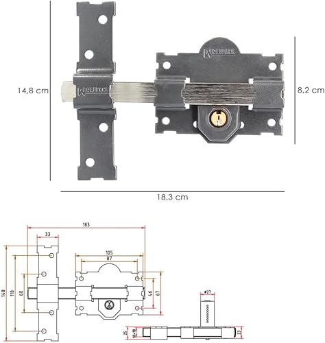 WOLFPACK LINEA PROFESIONAL 3102110 Serratura B-2 Chiave 2 Lati Perno 183 mm Cilindro Rotondo da 50 mm, Cranberry, único - Honorern