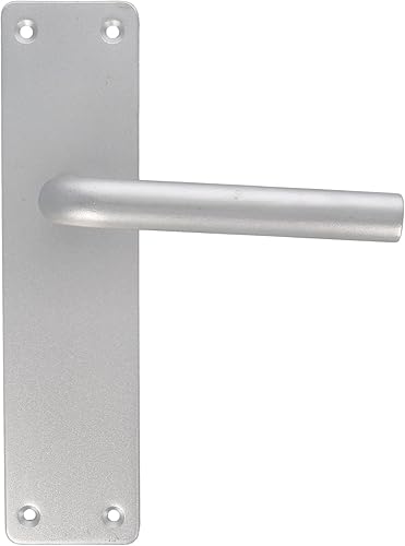 Amig Set di maniglie in alluminio argentato con placca quadrata e manico curvo per porte di passaggio e ingresso di interni ed esterni 222 x 55 mm, maniglia con maniglia decorativa e moderna - Honorern
