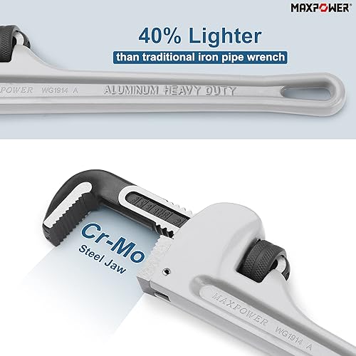 MaxPower Chiave per Tubi Dritta in Alluminio, Chiave per Idraulica da 35,5 cm, Diametro di Serraggio da 48mm - Honorern