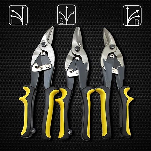 Set di 3 cesoie in lamiera di acciaio dritte a sinistra, angolo retto, taglio sottile - Honorern