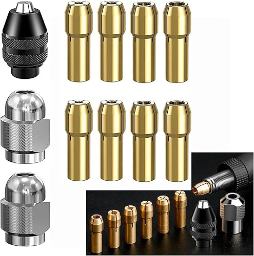 Set portapunta per Dremel, mandrino portapunta per Dremel 4486 punte trapano metallo, pinze accessorie, teste di serraggio a cambio rapido in ottone per Dremel 4000,Trio e altro,con scatola (11 PCS) - Honorern