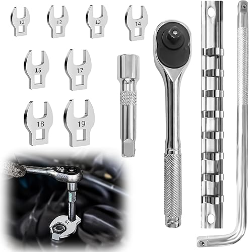 Set di 12 chiavi a pedale con chiave dinamometrica da 3/8', adattatore 75 mm, asta di prolunga portatile, chiave a L, telaio - Honorern