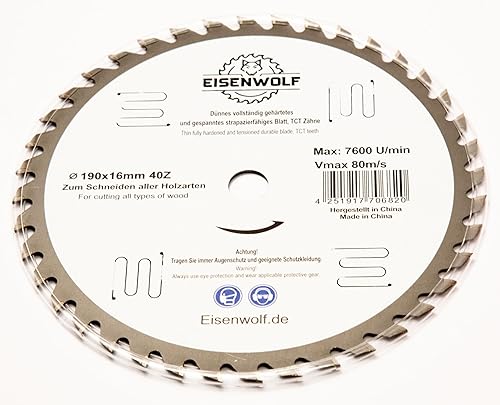 Lama per sega circolare, 190 x 16 mm, per legno con 40 denti TCT inclinati e tagli laser per ridurre il rumore - Honorern