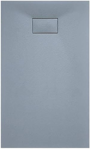 Piatto Doccia Spessore 2.6 Cm In Resina Con Griglia Di Copertura Effetto Pietra Ardesia Stone Riducibile Filopavimento Indistruttibile Antiscivolo Arredo Bagno Colore Grigio (70x120 cm) - Honorern