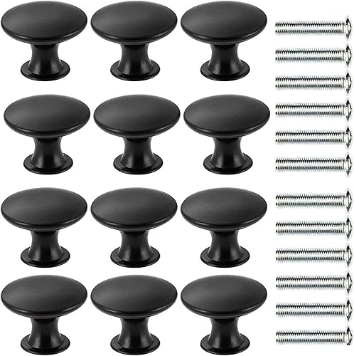 12PCS Nero Pomelli per Porta,Pomelli per Mobili con Viti,Fungo Manopola Maniglia,30mm Manopole dei Cassetti,Maniglia per armadietto, Pomelli per Cassetti per porta, armadio, cassetto e credenza - Honorern