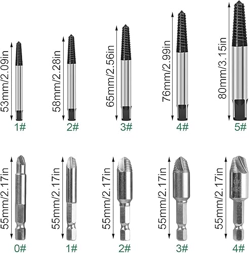 Set di Estrattore Viti da 10 Pezzi, Filettatura di Alta Precisione, per Estrattore per Viti Danneggiate, Robusto e Durevole, Ideale per Auto, Fai da te e Riparazioni (Argento) - Honorern
