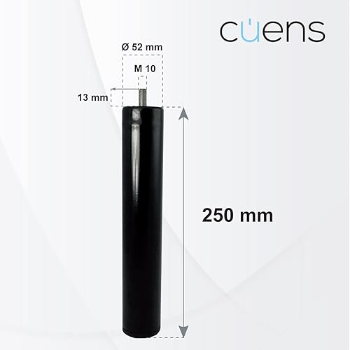 Set di 4 Gambe Cilindriche con Tappo Antiscivolo per M-10 - Ideale per Reti o Basi Imbottite - Altezza 25 cm - Cuens - Honorern