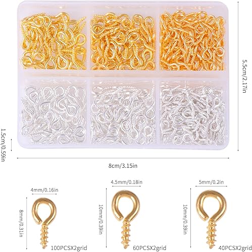 800 Pezzi Occhielli a Vite, 3 Diverse Dimensioni Occhi a Vite Ganci, Occhio Bulloni Ganci Avvitabili con Filettatura, Viti a Occhiello per Ciondoli, Perle, Creazione di Gioielli(4/4.5/5mm) - Honorern