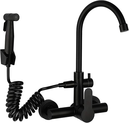 HomeLava Miscelatore da Cucina a Parete, Rubinetto a Muro Dorato, Tubo Rotante 23 cm, Girevole a 360 °, Design Retrò, Acciaio inossidabile 304, Spazzolato - Honorern