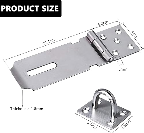2 Pezzi Lucchetto Hasp Acciaio Inox Serratura Hasp, Lucchetto Porta Hasp Chiusura Hasp Acciaio Inox 4 Pollici Chiusura Serratura per Porta Shed Gate Cabinet Con Viti Argento - Honorern