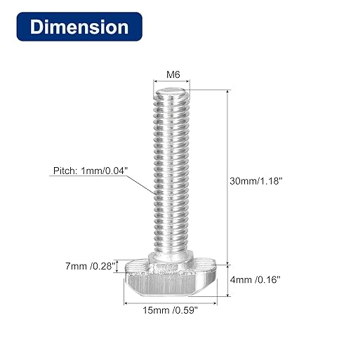 QUARKZMAN 10pz Bulloni a T-Slot, M6 x 30mm Vite a T Testa a Martello Perno a Inserimento per 3030 Serie Profilo Estruso Alluminio Scanalatura a T, Acciaio Inossidabile 304, Argento - Honorern