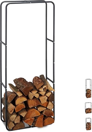 Relaxdays Scaffale per Legna, HxL 150 x 60 cm, Porta-Legna per Camino, Stufa, Interni ed Esterni, Acciaio, Antracite - Honorern
