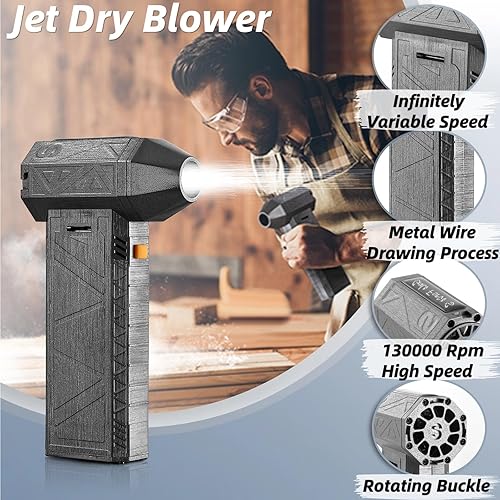 Mini Soffiatore a Getto Portatile da 130.000 Giri/min, Turbo Jet X Portatile con Tre velocità del, Batteria da 8000 mAh, Asciugatore per Auto, Pulizia di Foglie di Neve, - Honorern