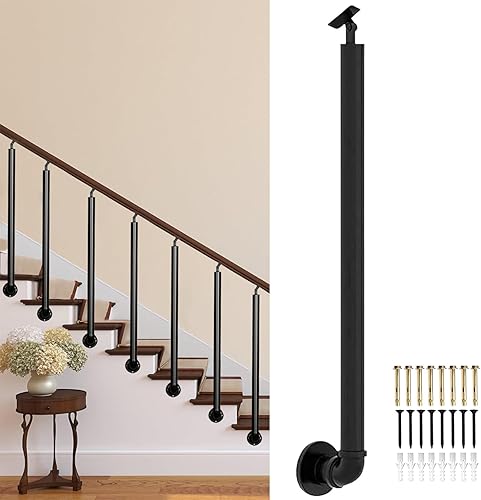 Colonne con colonnine in Ferro Battuto Nero, Ringhiera per Scale Montata Lateralmente per Villa Mansarda Balcone Portico, Ringhiera per Corrimano per Scale Interne all'aperto(110cm(43.3in)) - Honorern