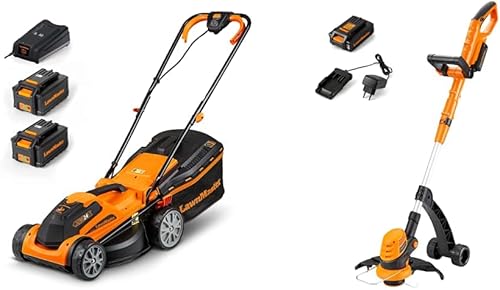 CLMF2434G Tagliaerba Senza Filo 24V Max 2x4.0Ah Batteria, 34cm Fino a 300m² & Decespugliatore Tagliabordi a Batteria 24V 2,0Ah, Stelo in Alluminio Regolabile - Honorern