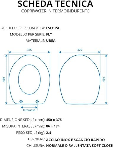 Copriwater per ESEDRA FLY TERMOINDURENTE BIANCO cerniera inox normale o rallentata soft close - Honorern