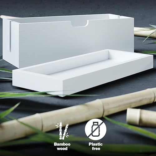 Scatola per cavi e scatola portaoggetti con coperchio in legno di bambù bianco, scatola organizer per la gestione dei cavi (priva di plastica e robusta con spazio per riporre oggetti) KD Essentials - Honorern
