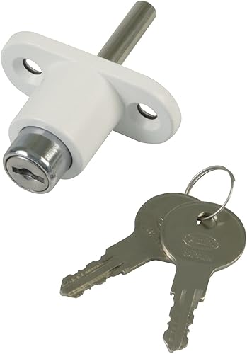 Amig - Serratura di sicurezza per finestre scorrevoli Mod.45; Chiusura a sovrapporre con 2 chiavi e Tirafondi per l'installazione, In acciaio Finitura bianco, Dimensioni: 53 x 23 mm - Honorern