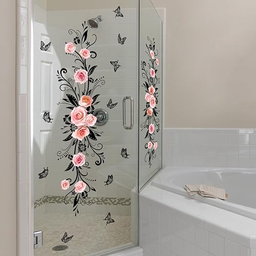 Runtoo Adesivi per Finestre Fiori Rosa Sticker Decorativi da Finestra Foglie di Vite Nero Murali Decorazioni Muro Camera da Letto Soggiorno - Honorern