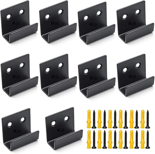 10 Pz Staffa a U Neri, Ganci per Specchio a Muro, u Staffa Angolare per Fissaggio, Gancio per Display per Piastrelle con 20 Viti e 20 Tasselli - Honorern