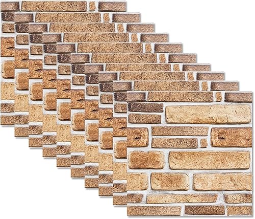 10 Pezzi 3D Pannelli Autoadesivi da Parete,30x30cm Carta da Parati Effetto Pietra,Pannelli Parete Mattoni Decorativi 3d per Soggiorno,Bagno,Cucina,Salone,Ufficio,TV Sfondo - Honorern