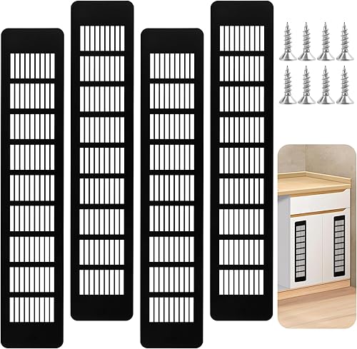 PBUSPU 4 pezzi Griglia di Aerazione, 80mmx400mm Alluminio Griglia ventilazione, Con 8 Viti, per Armadi e Camere da Letto Griglia per Mobili Griglia di Ventilazione per Porte - Honorern