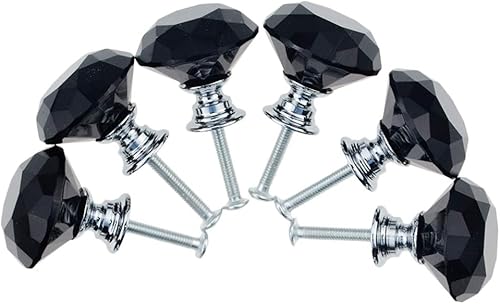 6 pezzi 30mm Pomelli per Mobili, Pomelli in Vetro Cristallo Nero e Lega di Zinco, Pomelli per Cassetti Armadio Cassettiera Pomelli Cucina - Honorern
