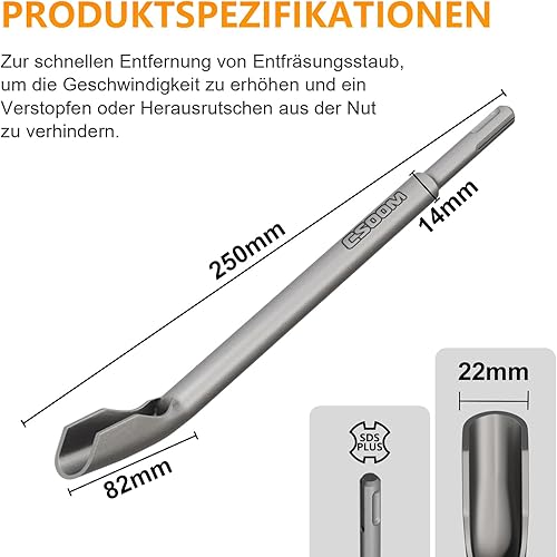 CSOOM Scalpello per canale SDS-PLUS, scalpello cavo universale, per un inserimento preciso di canali stretti in calcestruzzo, ristrutturazione e ristrutturazione - Honorern