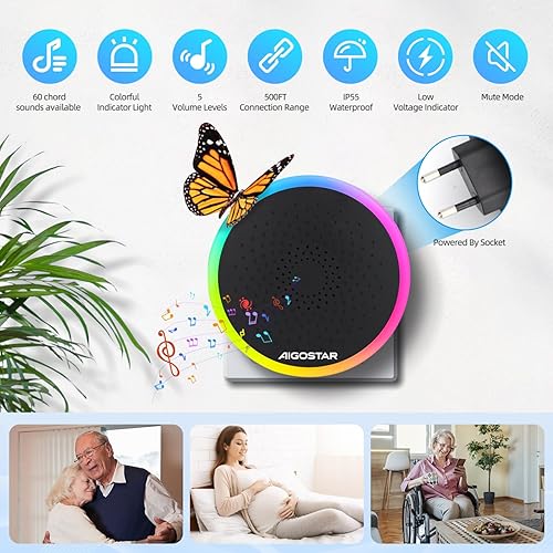 Aigostar campanello senza fili, Campanello Wireless Impermeabile IP55 da Esterno, Campanello Wireless RGB, Portata 150M, 5 Livelli Volume 60 Melodie, Bianco, 1 Trasmettitore+2 Ricevitor - Honorern