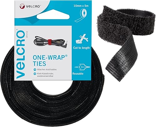 Velcro VEL-EC60253 Cravatte riutilizzabili di marca One-Wrap, 10 mm x 5 m, colore nero, 10mm x 5m - Honorern