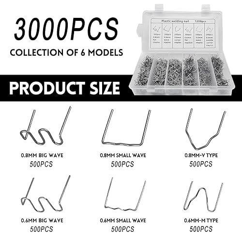 Saldatore Plastica Graffette, HPiano 3000 Pezzi Graffette per Saldatura,0.6mm / 0.8mm Saldatore Plastica Graffette,Graffette per Plastica,Graffette per Pistola Plastica,Pretagliato per Auto Paraurti - Honorern