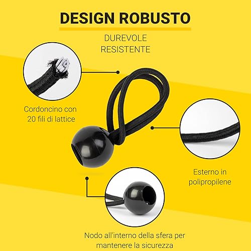 Corde Elastiche con Sfere - Set 25pcs x 23cm Elastici con sfera universali - Elastici Portapacchi Pesanti Perfette per il Campeggio - Cinghie Elastiche per Teloni - Bianco - Honorern
