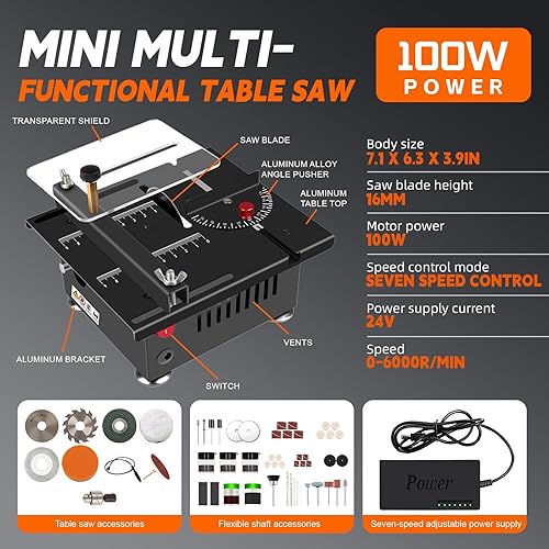 Mini Sega da Tavolo Per Artigianato, Mini Sega da Tavolo Multifunzione Potenza 100w, Piccola Sega da Tavolo Portatile, 7 Velocità Regolabili, Taglio 0-90°, Per Fai da Te, Legno, Acrilico E Taglio Pcb - Honorern