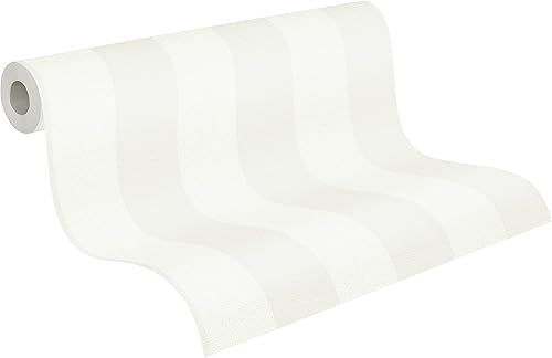 381012 38101-2 - Carta da parati a righe in tessuto non tessuto, 10,05 m x 0,53 m, colore: Grigio/Bianco - Honorern