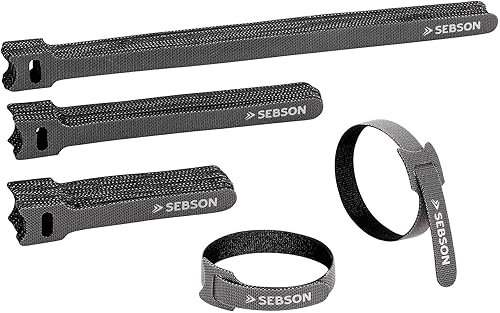 Fascetta per Cavi riutilizzabili Nera, Set di 50 - Larghezza 12mm; Lunghezza 25cm/ 15cm/ 10cm - Fascette a Strappo Regolabili, Tessuto - Honorern