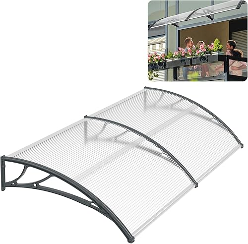 300 x 100 cm, tettoia per porta di casa, tettoia per porta di casa, in policarbonato trasparente e alluminio, protezione dalle intemperie, per tettoia per porte e ingresso, grigio - Honorern