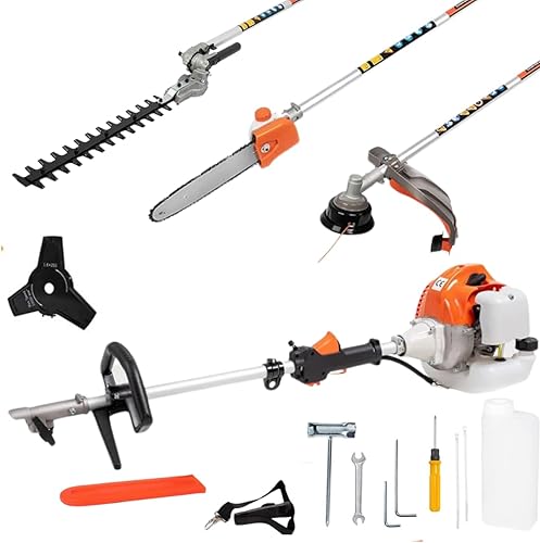 Decespugliatore a Scoppio Multifunzione 4 in 1 per il Giardinaggio, Tagliaerba, Motosega, Tagliasiepi e Tagliabordi, Motore 2 Tempi da 52cc - DE ROSA SHOP - Honorern