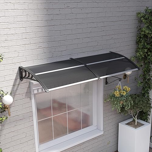 Outsunny Tettuccio da esterno per porte e finestre 196x75 cm Tettuccio per sole e pioggia con copertura in policarbonato Nero - Honorern