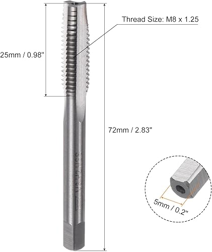 QUARKZMAN Set Maschi Mano Metrici 2pz, Maschi Vite Filettatura Conica/Tappo M8 x 1,25, Kit Utensili per Maschiatura Mano Acciaio Rapido - Honorern