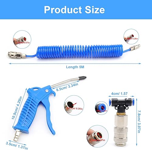 Blu Pistola Ad Aria Compressa, Camion Pistola per Pulizia Ad Aria, 5 m Tubo Aria Compressa per Compressori, per la Pulizia Degli Interni di Auto, Case e Industria - Honorern