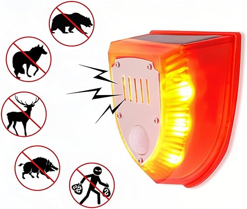 Lancoon Luci di allarme sicurezza solare Sensore movimento 129dB Loud IP65 impermeabile luce stroboscopica lampada avvertimento suoni sparo e abbaiare suono per cortile all'aperto Barn - Honorern